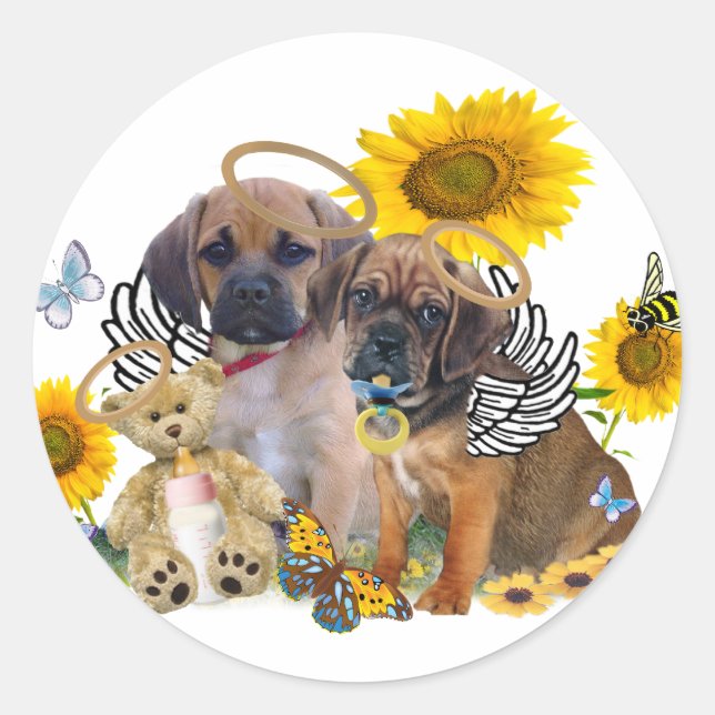 Sticker Rond Bébés de Puggle Angel (Devant)
