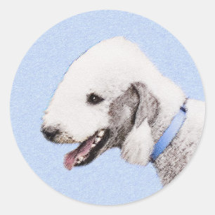 Sticker Rond Bedlington Terrier Peinture - Art Chien original