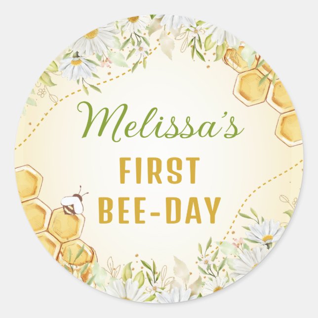 Sticker Rond Bee 1er Anniversaire Fête Jaune Fille Bumblebee (Devant)