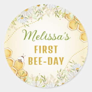 Sticker Rond Bee 1er Anniversaire Fête Jaune Fille Bumblebee
