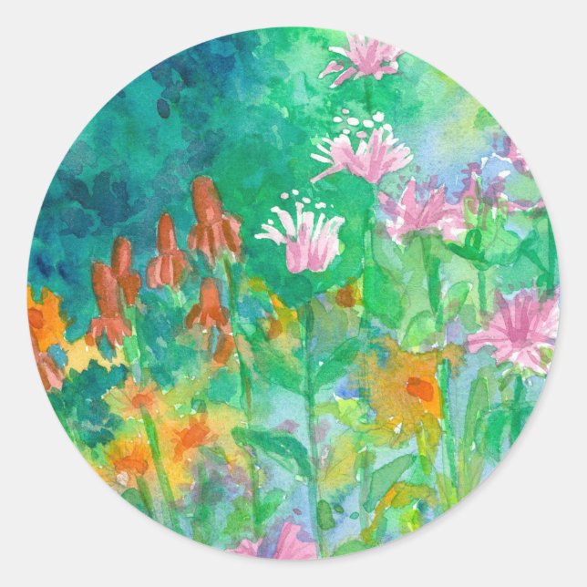 Sticker Rond Bee Balm Casquette mexicain Herbes Jardin Fleurs s (Devant)