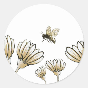 Sticker Rond Bee buzzy bebe bourdonnante avec fleurs