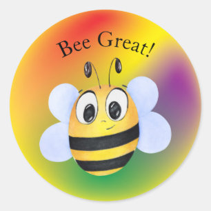 Sticker Rond Bee Great Cute Cartoon Bee Personnalisable