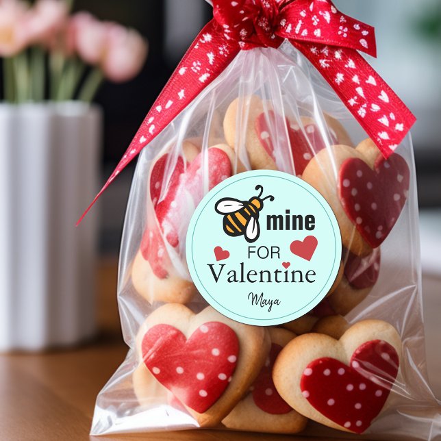 Sticker Rond Bee Mine Valentine Favor (Bee Mine Valentine Favor Name Classic Round Sticker)