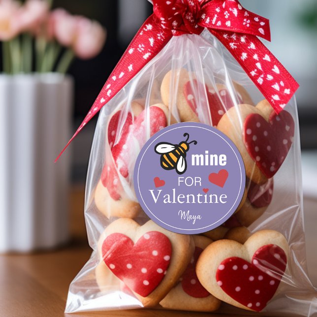 Sticker Rond Bee Mine Valentine Favor (Bee Mine Valentine Favor Name Classic Round Sticker)