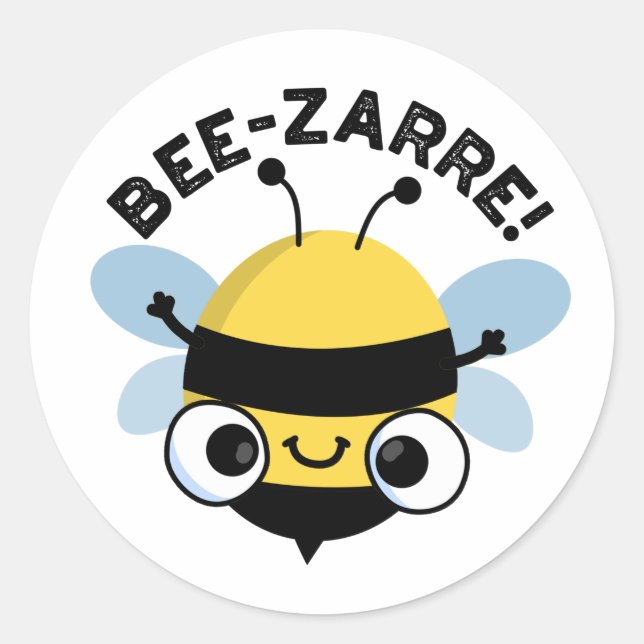 Sticker Rond Bee-zarre Funny Bizarre Bee Pun (Devant)