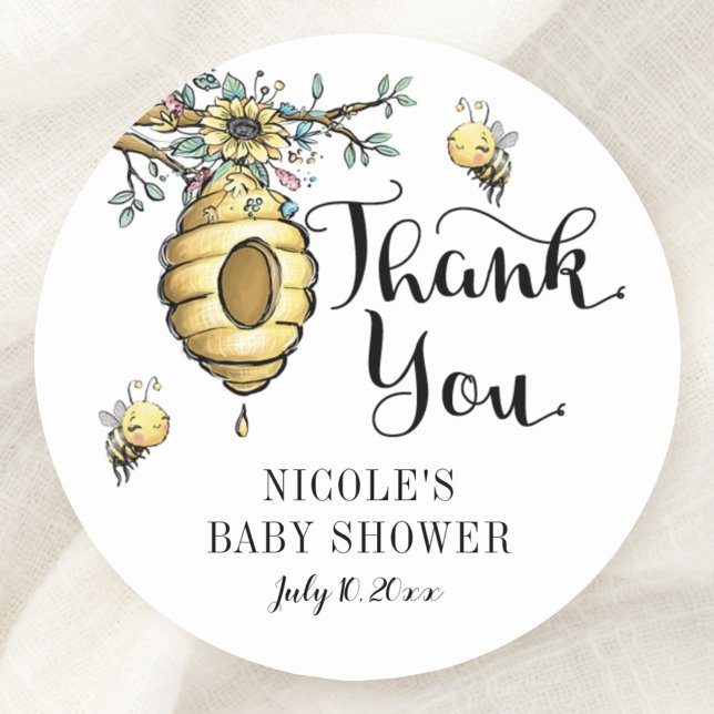 Sticker Rond Beehive Florale Miel Sweet Bee Girl Baby shower (Créateur téléchargé)