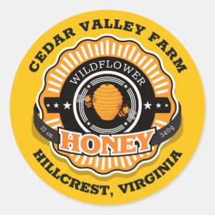 Sticker Rond Beehive Honey Sunburst Amber Gold