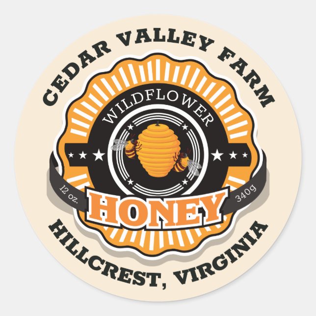 Sticker Rond Beehive Sunburst Goldenrod Honey (Devant)