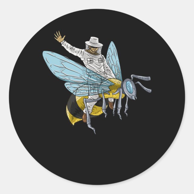 Sticker Rond Beekeeper On Honeybee bee bee keeper Funny (Devant)