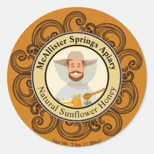 Sticker Rond Beekeeper Photo Insertion noir ambre miel jarre Ét