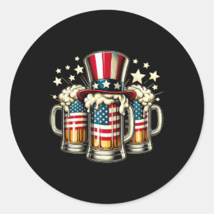 Sticker Rond Beer American Flag Usa 4 juillet Party Boire