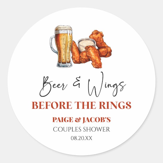 Sticker Rond Beer and Wings Before The Rings Couples Shower  (Devant)