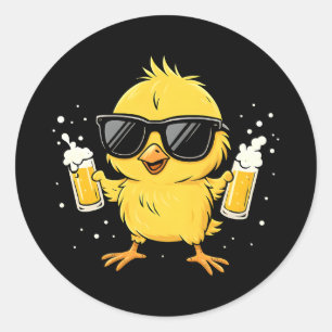 Sticker Rond Beer Time Madafakas Drôle Mème Duck Goose Retro