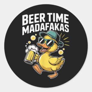Sticker Rond Beer Time Madafakas Funny Ducks