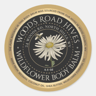Sticker Rond Beeswax Fleur sauvage Honeybebe Body Balm Gold Rim
