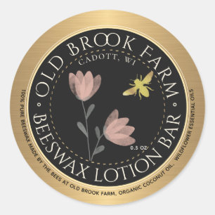 Sticker Rond Beeswax Lip Balm Gold Black Flower