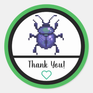 Sticker Rond Beetle purple, scarabée en pixels