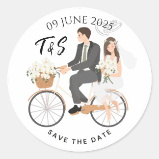 Sticker Rond "Beige & Blanc Illustratif Enregistrer La Date 