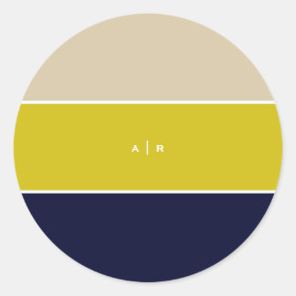 Sticker Rond Beige, Chaux, Monogramme couleur marine