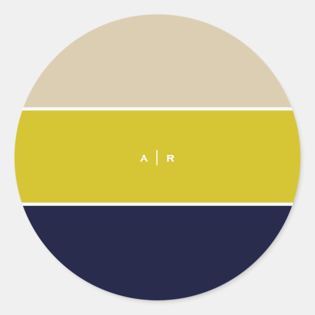 Sticker Rond Beige, Chaux, Monogramme couleur marine (Devant)