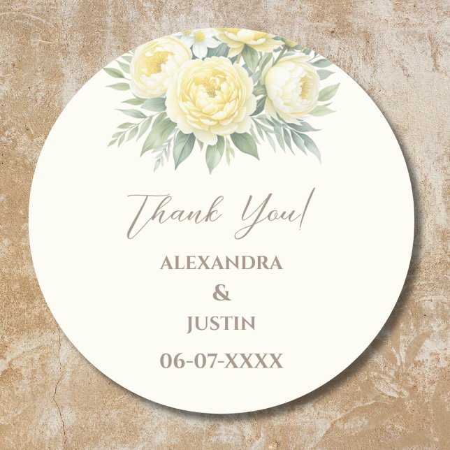 Sticker Rond Beige Jaune Floral Italien Arc Mariage Merci (Créateur téléchargé)