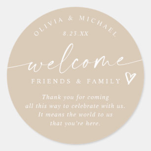 Sticker Rond Beige moderne / Mariage Tan Welcome Hotel Sac