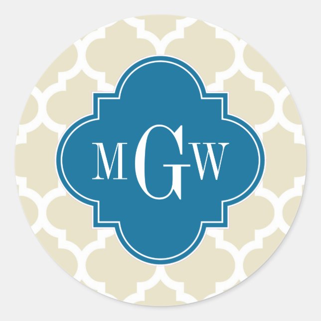 Sticker Rond Beige Wht Moroccan #5 Peacock 3 Monogram initial (Devant)