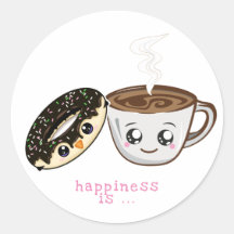 beignet au chocolat kawaii et café chaud