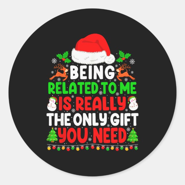 Sticker Rond Being Related To Me Xmas Pajamas Funny Christmas F (Devant)