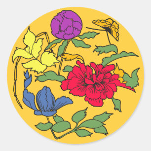 Sticker Rond Bel art japonais de fleur