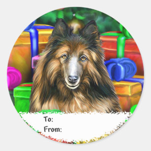 Sticker Rond Belge Tervuren Noël Open Cadeaux Tags cadeaux