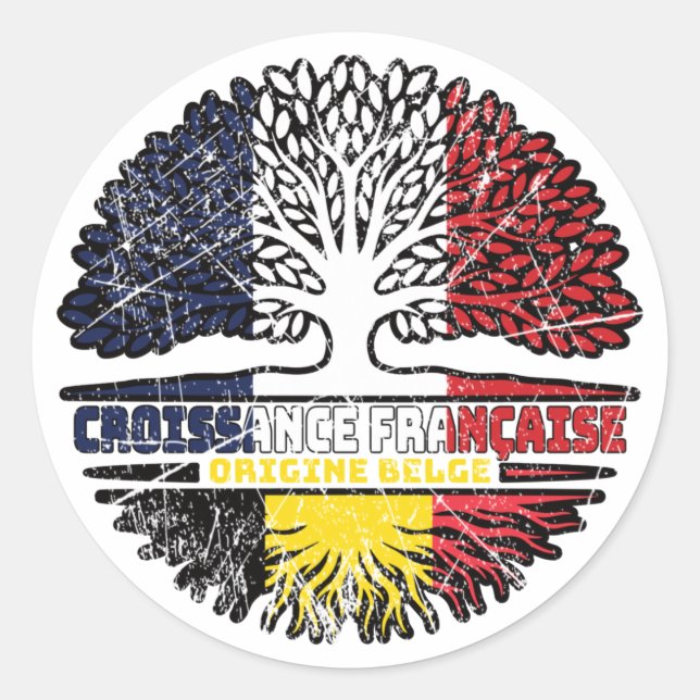 Sticker Rond Belgique Belgique France Arbre Drapeau (Devant)