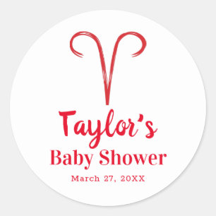 Sticker Rond BÉLIER Le Bélier Rouge Astrologie Zodiaque Baby Sh