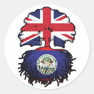 Sticker Rond Bélize Bélizien Royaume-Uni drapeau des racines d'