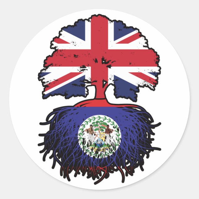 Sticker Rond Bélize Bélizien Royaume-Uni drapeau des racines d' (Devant)
