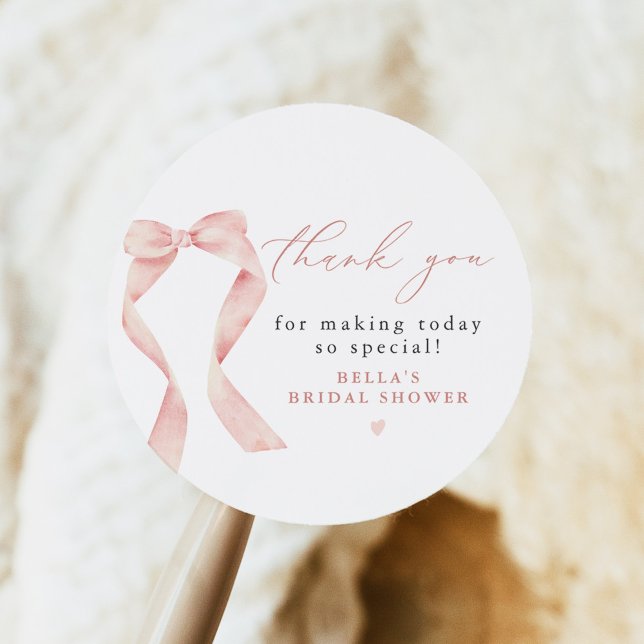 Sticker Rond BELLA Blush Bow Elle Noue le Nœud Merci (Créateur téléchargé)