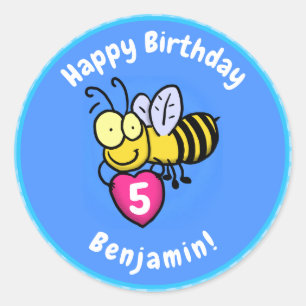 Sticker Rond Belle abeille drôle avec dessin animé du coeur
