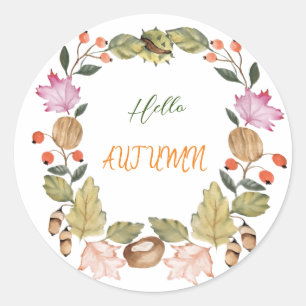 Sticker Rond Belle aquarelle couronne d'automne