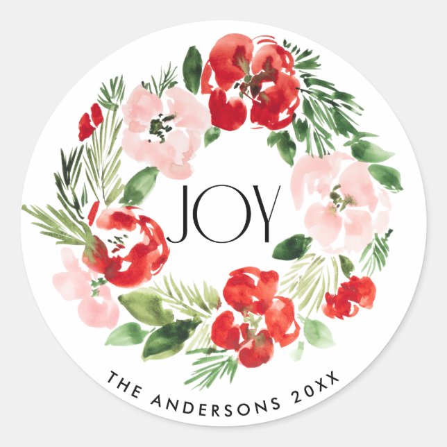 Sticker Rond Belle aquarelle couronne de Noël Joy (Devant)