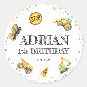Sticker Rond Belle aquarelle d'anniversaire Véhicules de constr