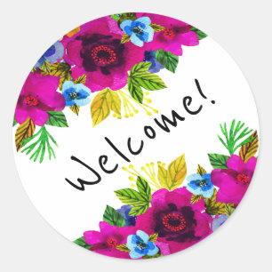 Sticker Rond Belle aquarelle fleurs design floral vert l