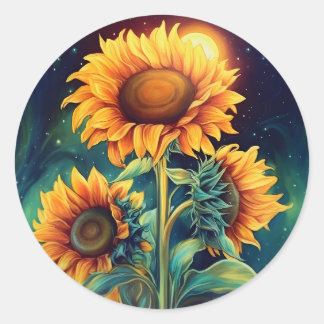 Sticker Rond Belle aquarelle tournesol floral