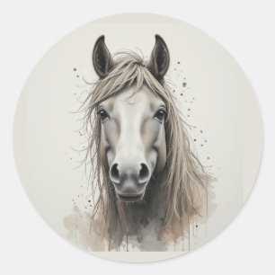Sticker Rond Belle Art Animalier Cheval Islandais