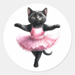 Sticker Rond Belle ballerine de chat noir danse ballet