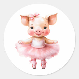 Sticker Rond Belle ballerine de cochon danse ballet
