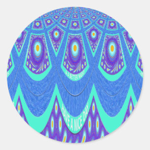 Sticker Rond Belle Batik Bleu Cyan Bleu Imprimer vectoriel Art