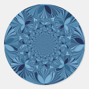 Sticker Rond Belle Belle Iridescente Blue Kaleidoscope Art