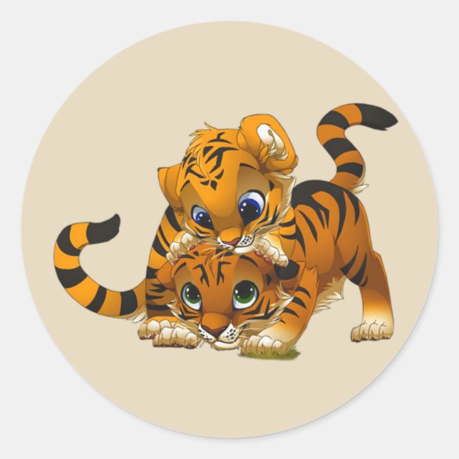 Sticker Rond Belle caricature Tigres (Devant)
