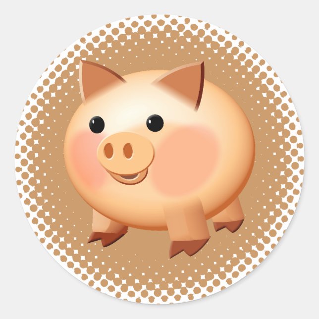 Sticker Rond Belle Cartoon Bébé porc (Devant)